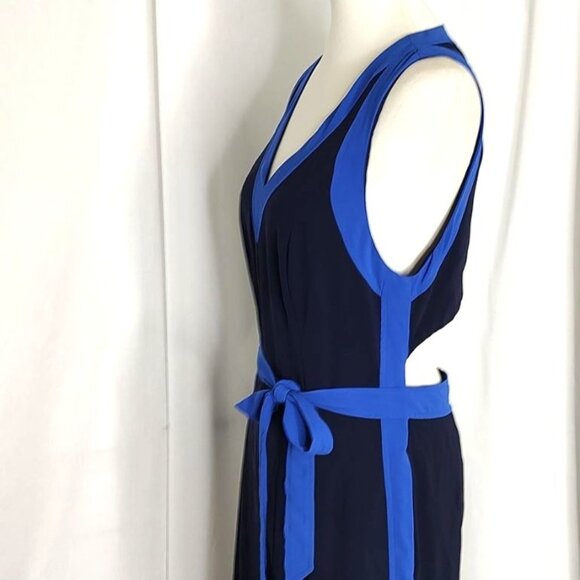 Anthropologie Elevenses Jumpsuit 10 Beca Blue Colorblock Wide Leg Copped Cut Out - Picture 9 of 15